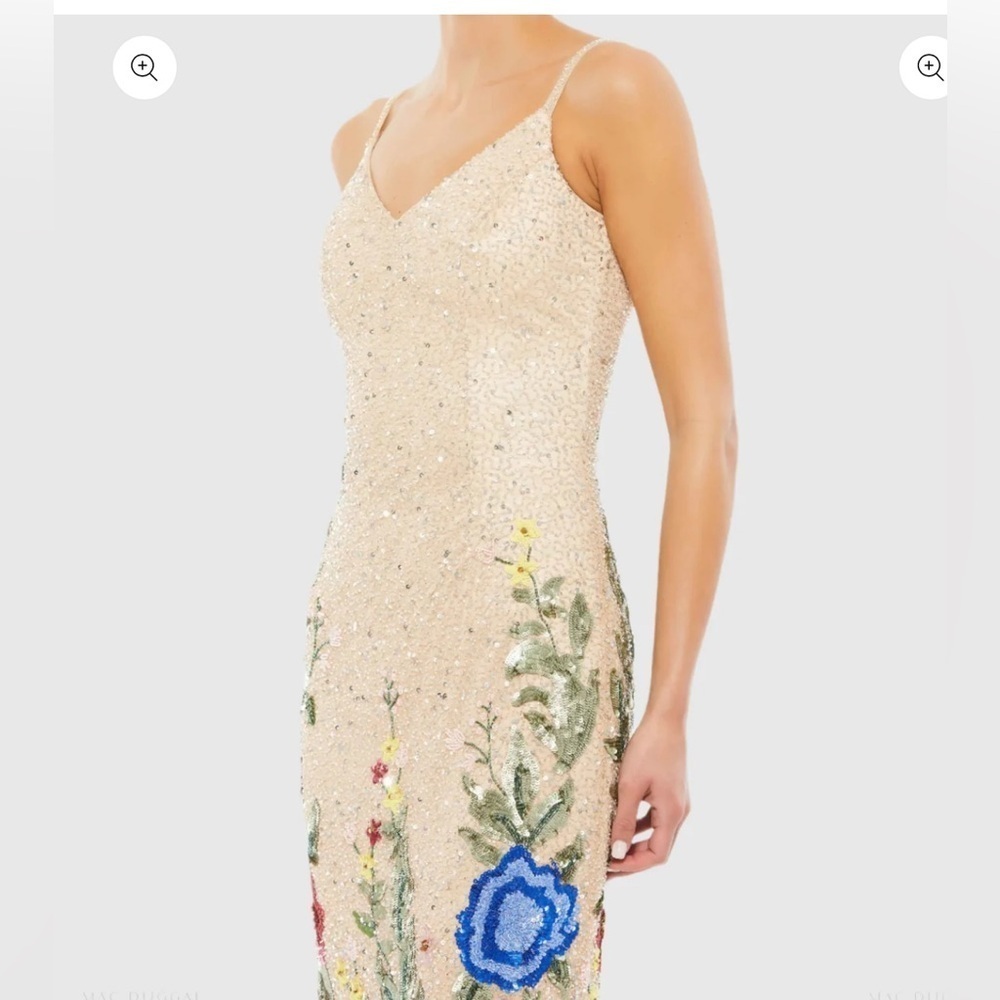 MAC DUGGAL
Beige Floral Embellished Spaghetti Strap Gown size 12 - Picture 4 of 11